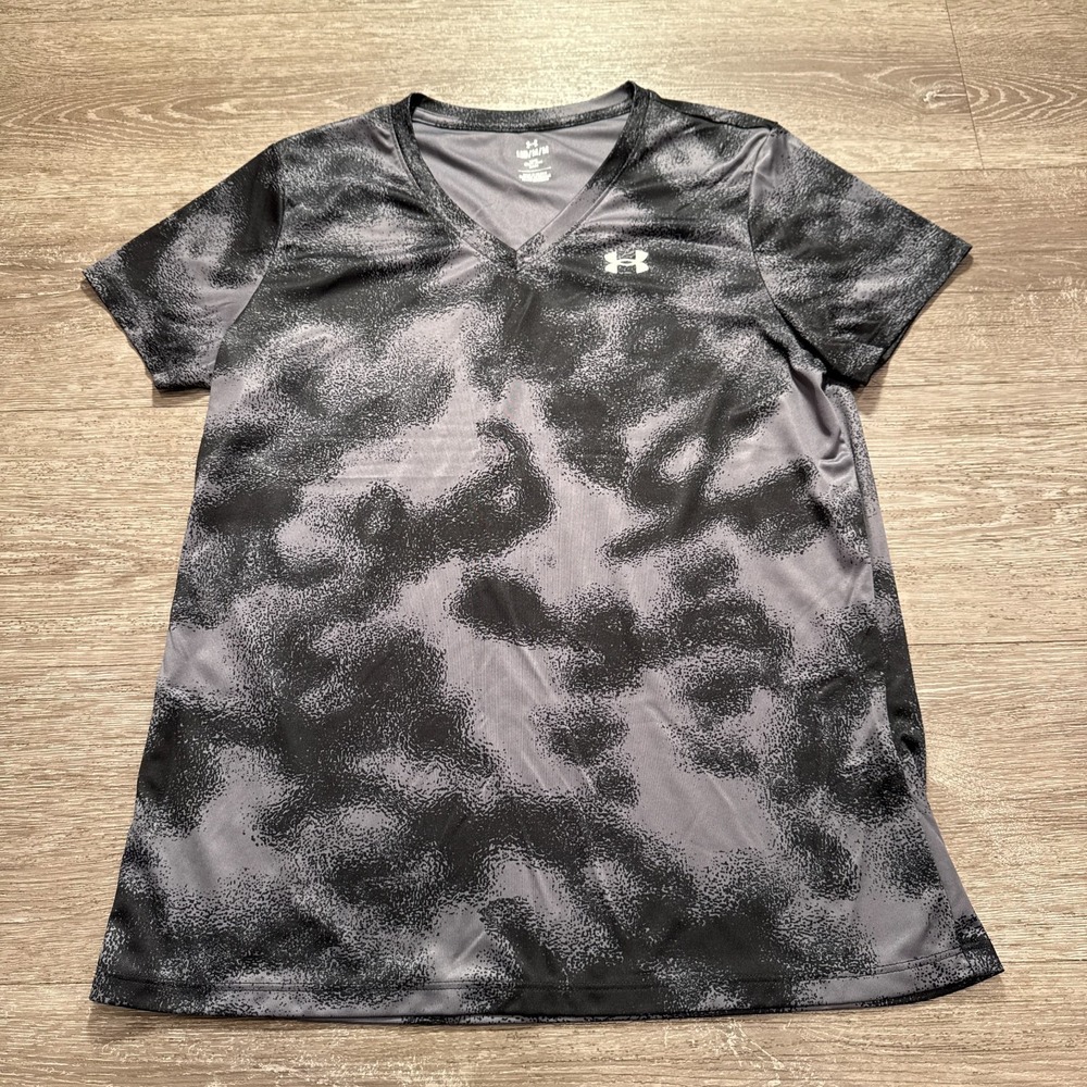 Under Armour Shirt Womens  Medium Gray Short‎ Sleeve V Neck Performance Running